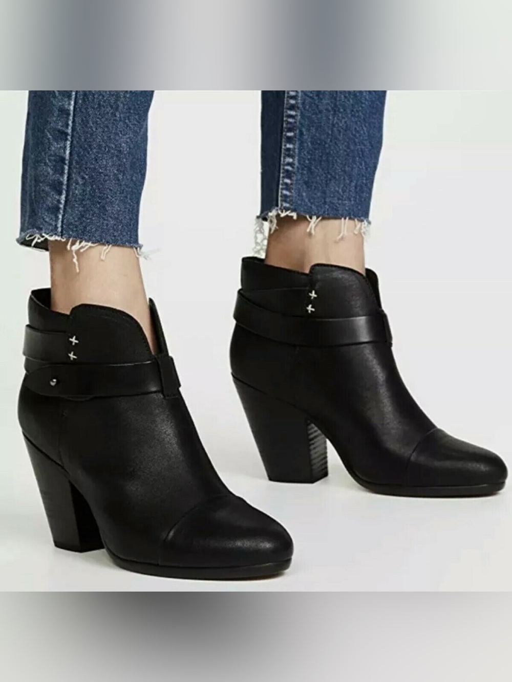 rag & bone Harlow Black Leather Ankle Booties with Cross-Stitch Strap